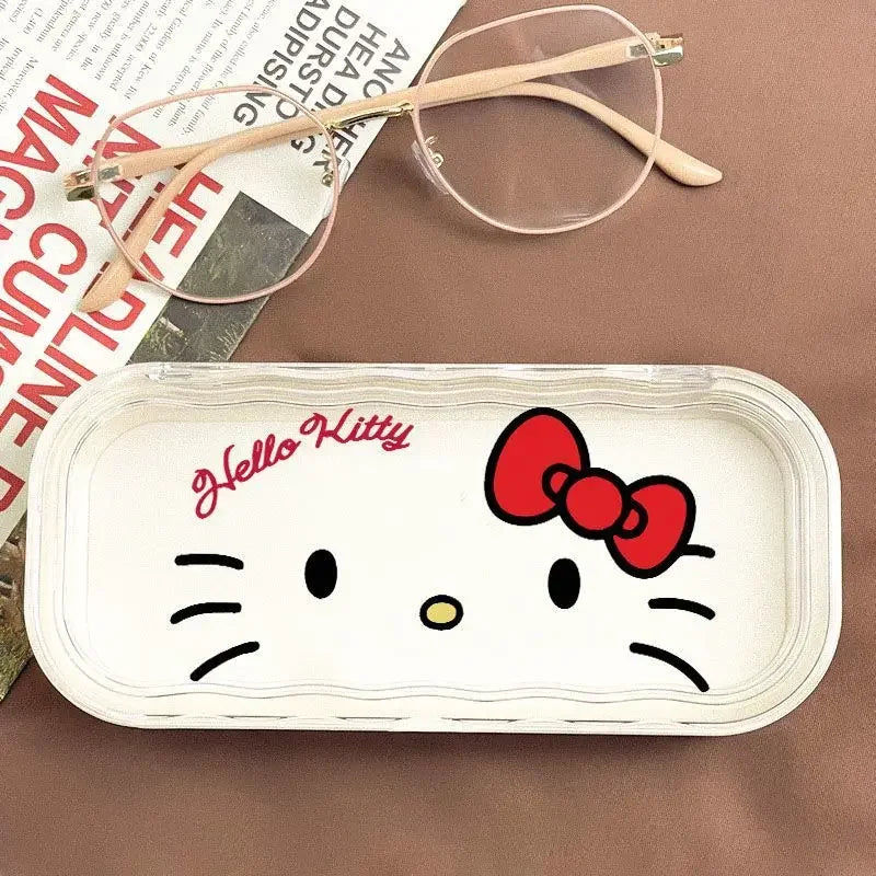 Hello Kitty Glasses Case Sanrio Storage Box Anime Kawaii Cartoon Transparent Wave Sunglasses Protective Case Gifts for Girls
