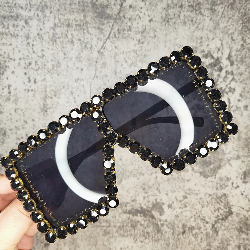 Oversized Glitter Crystal Sunglasses Women Square Sunglasses Bling Rhinestone Sun Glasses for Woman Luxury Fashion Shade UV400