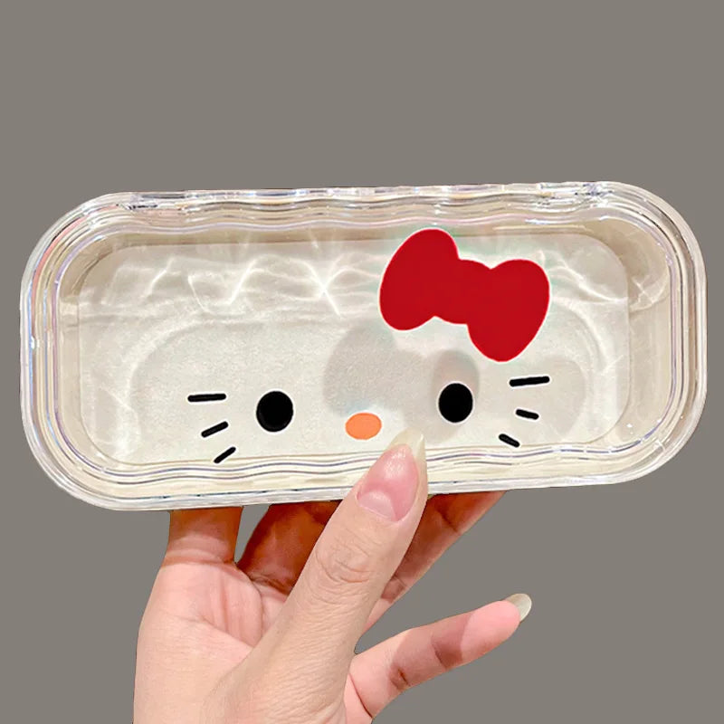 Hello Kitty Glasses Case Sanrio Storage Box Anime Kawaii Cartoon Transparent Wave Sunglasses Protective Case Gifts for Girls