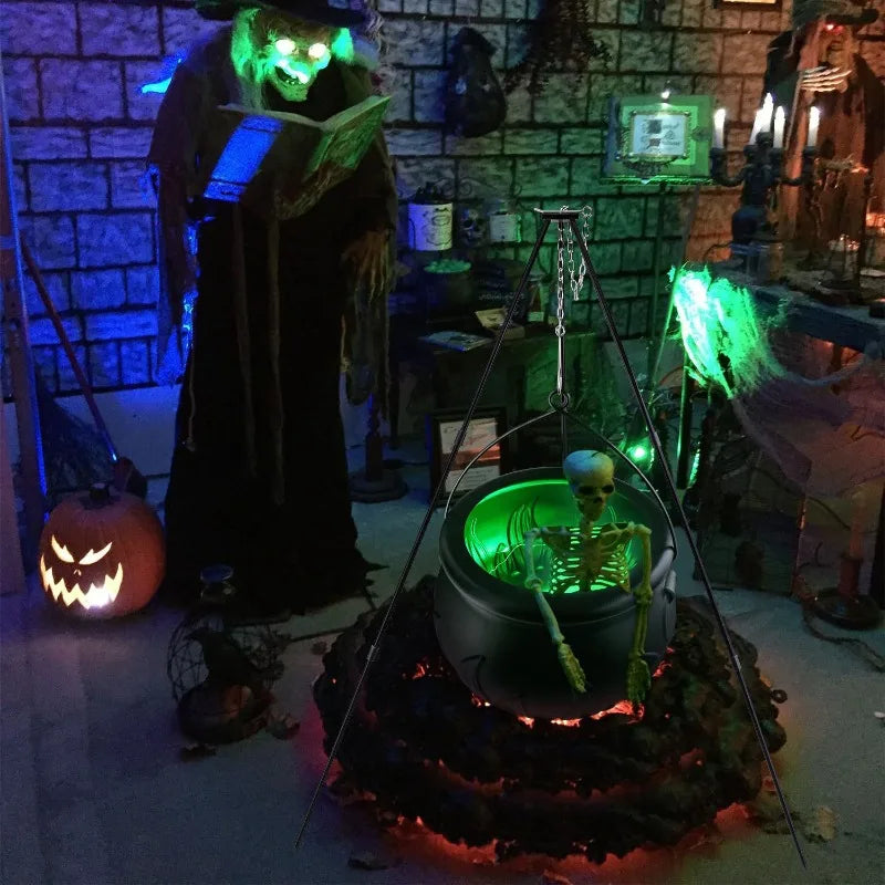 Halloween Decor Outdoor Large Witch Cauldron on Tripod With Lights Candy Bucket Halloween Bonfire Horror Carnival Party Decor