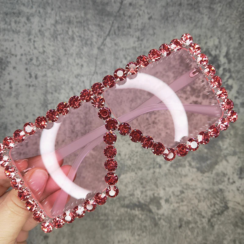 Oversized Glitter Crystal Sunglasses Women Square Sunglasses Bling Rhinestone Sun Glasses for Woman Luxury Fashion Shade UV400