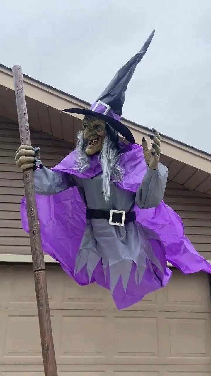 Halloween Decorations Outdoor ,12ft Flying Witch , Sound & Touch Activated Sensor ,Animatronic Scary, Halloween House Ornament