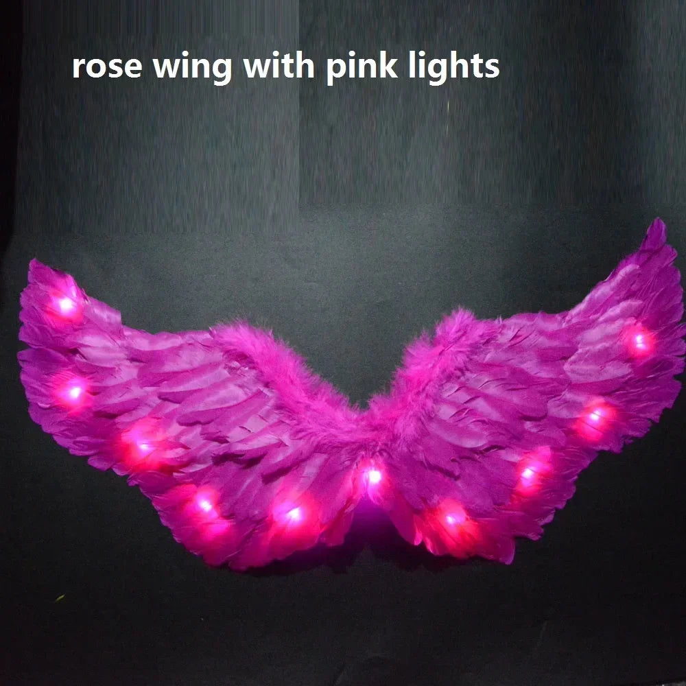 Women Girl LED Glow Light Up Angel Feather Wing Fairy Wings Props Birthday Wedding Party Christmas Halloween Costume Cosplay