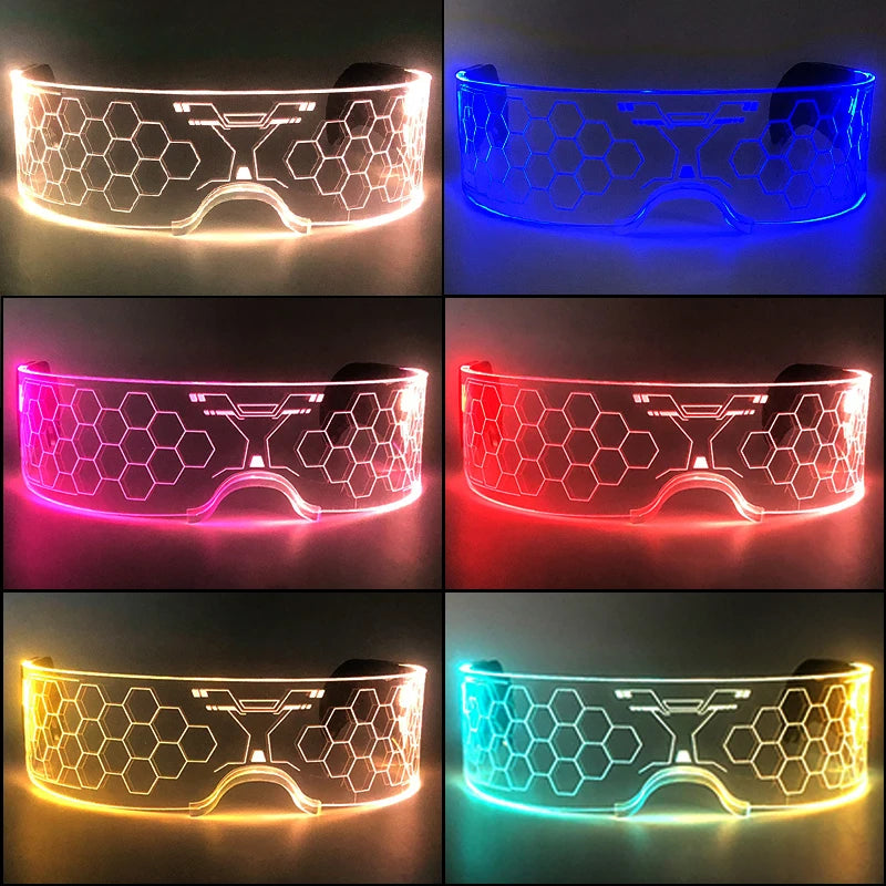 Acrylic LED Luminous Glasses Glow Party Glasses Neon Light Up Visor Eyeglasses DJ Bar Party Eyewear for Halloween Christmas