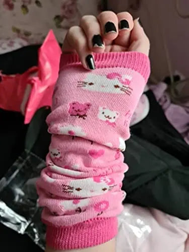 Sanrio Kawaii Hello Kitty Arm Cover Pink Kt Cat Arm Warmer Punk Cute Knitted Arm Sleeves Fingerless Gloves for Women Girls Gift