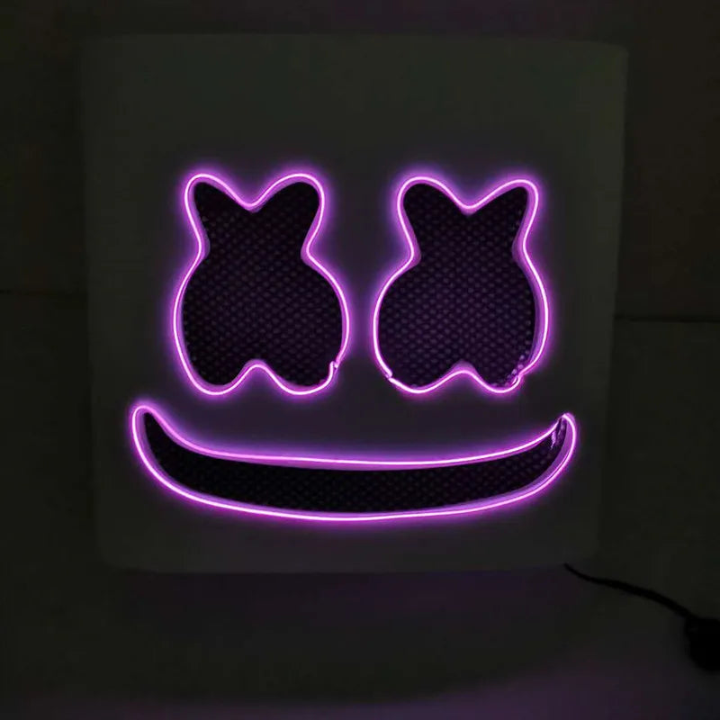 Halloween Light Up Mask Full Face LED Neon Marshmallow Mask Headgear Luminous DJ Music Festival Props Cosplay Rave Party Mask
