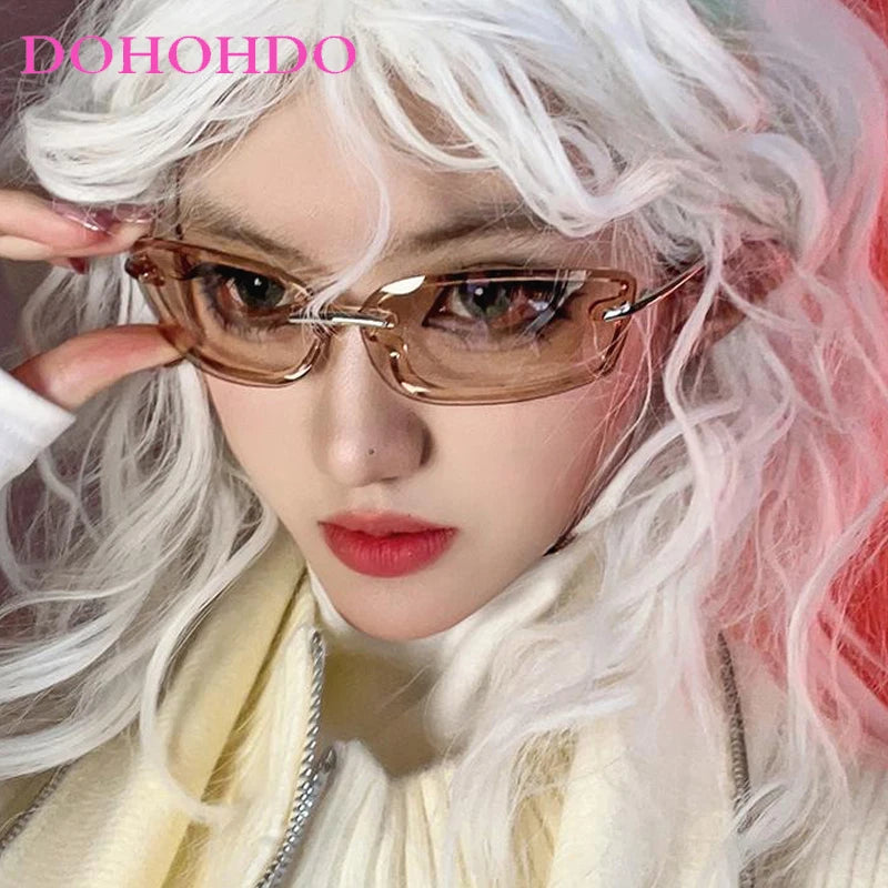 Rimless Y2K Style Sunglasses Rectangle Fashion Popular Luxury Brand Women Men Shades Rectangle Sun Glasses for Female Male UV400