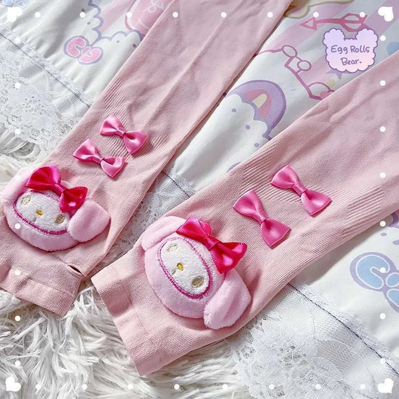 Sanrio Kawaii Hello Kitty Arm Cover Pink Kt Cat Arm Warmer Punk Cute Knitted Arm Sleeves Fingerless Gloves for Women Girls Gift