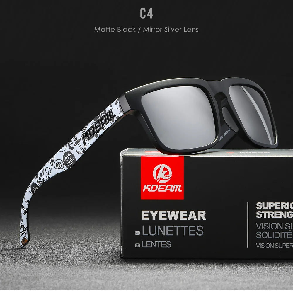 KDEAM Men's Polarized Sunglasses Fishing Lifestyles Mirrored Color Blocking Sun Glasses Women Legend Square Sunglass With Box