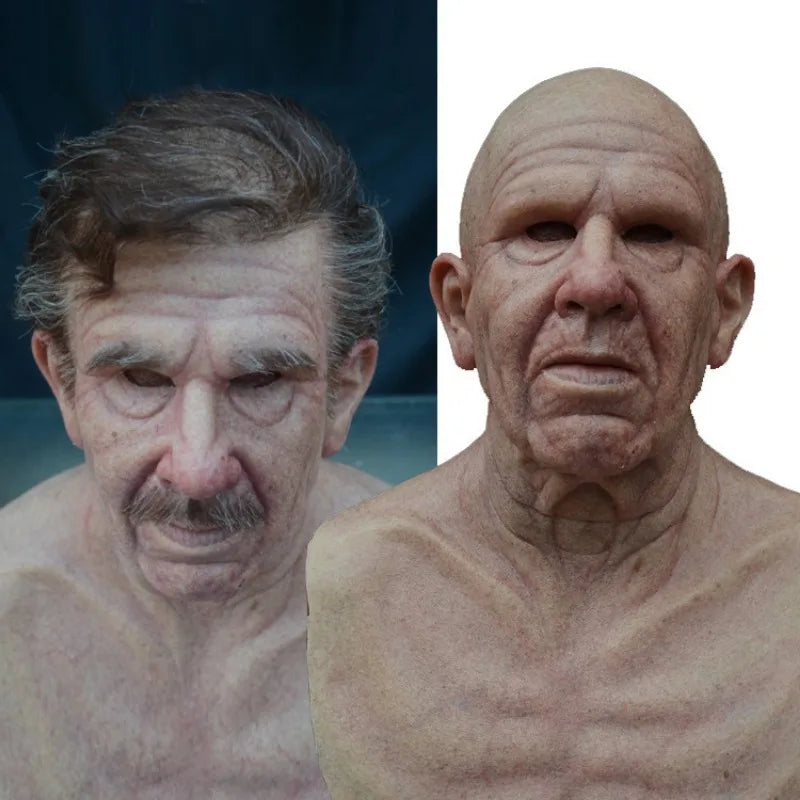 American TV Series Deadly Poison Master Old White Mask Bald Old Man Latex Head Cover Halloween Cosplay Funny Prop