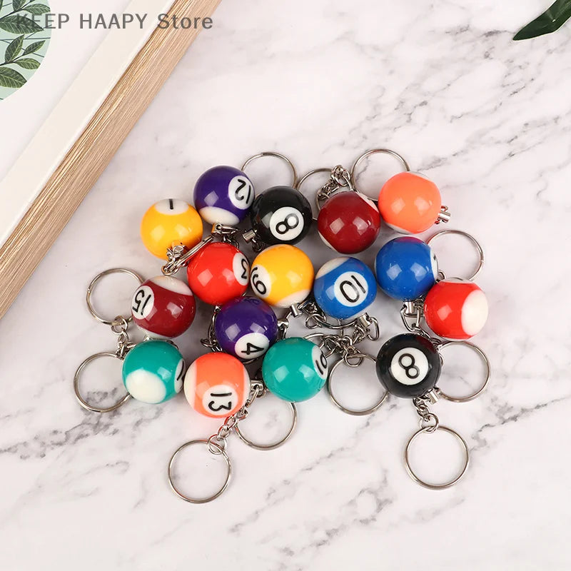 1PC Mini Billiard Shaped Keyring Assorted Colorful Billiard Pool Small Ball Keychain Hanging Pendant Ball Club Gift Souvenir