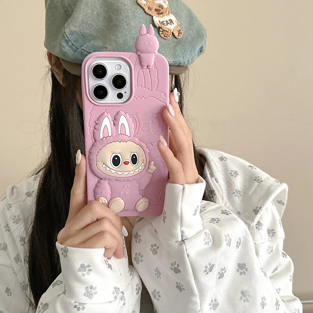 Funny Cartoon LaBubu Monsters Toy Cover for iPhone 16 15 14 13 12 Pro Max Soft Silicone Case