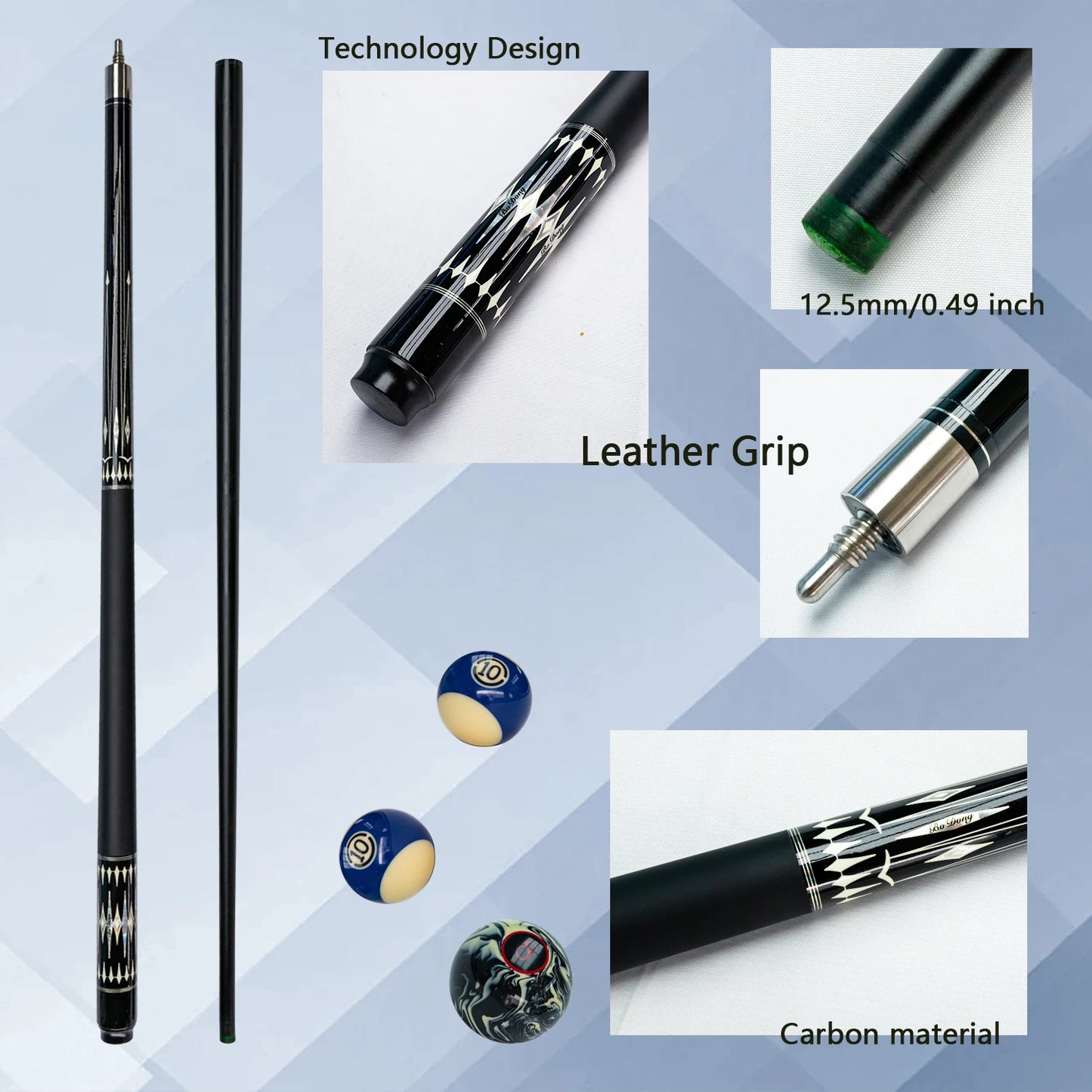 Professional Carbon Fiber Billiards Cue Stick Bag Set 12.5mm Tip Pool Cue Accessories for Carom Billiard Occupation Pool Games
