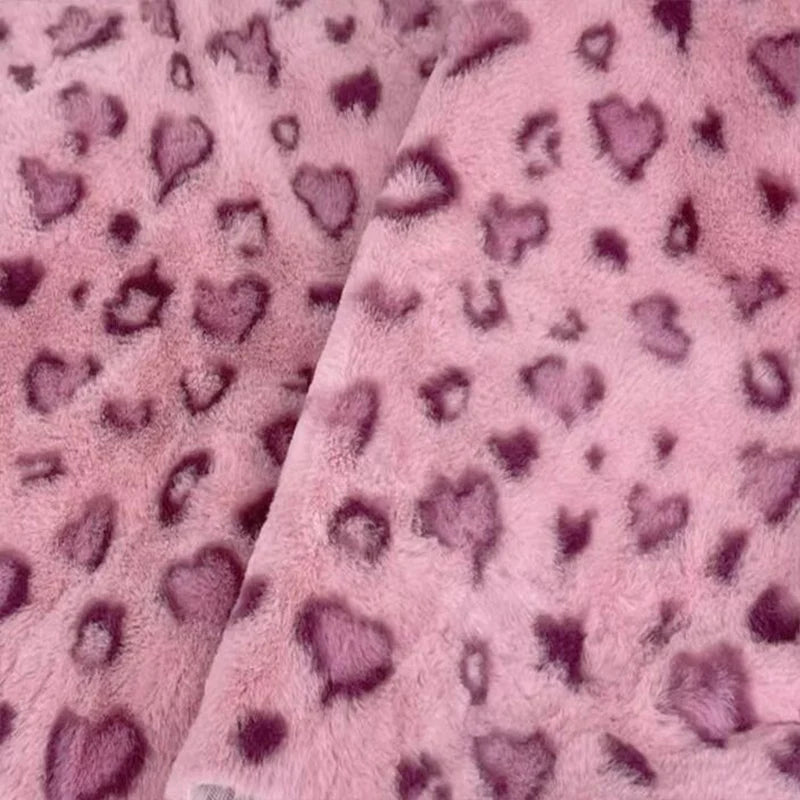 Good Pink Soft Mink Rabbit Faux Fur Fabric Love Leopard Dots Print Short Plush Coat Fabric Sewing Diy Warm Outerwear/Blanket