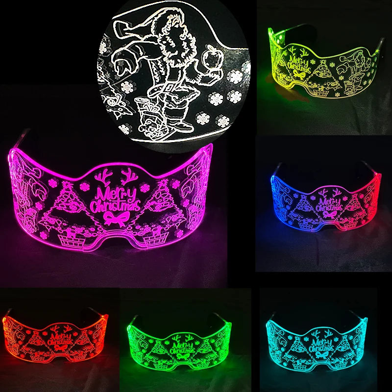 2025 Halloween Christmas Glow Supplies Party Half Face Mask Colorful Luminous LED Neon Light Mask Nightclub Bar Music Decor Prop