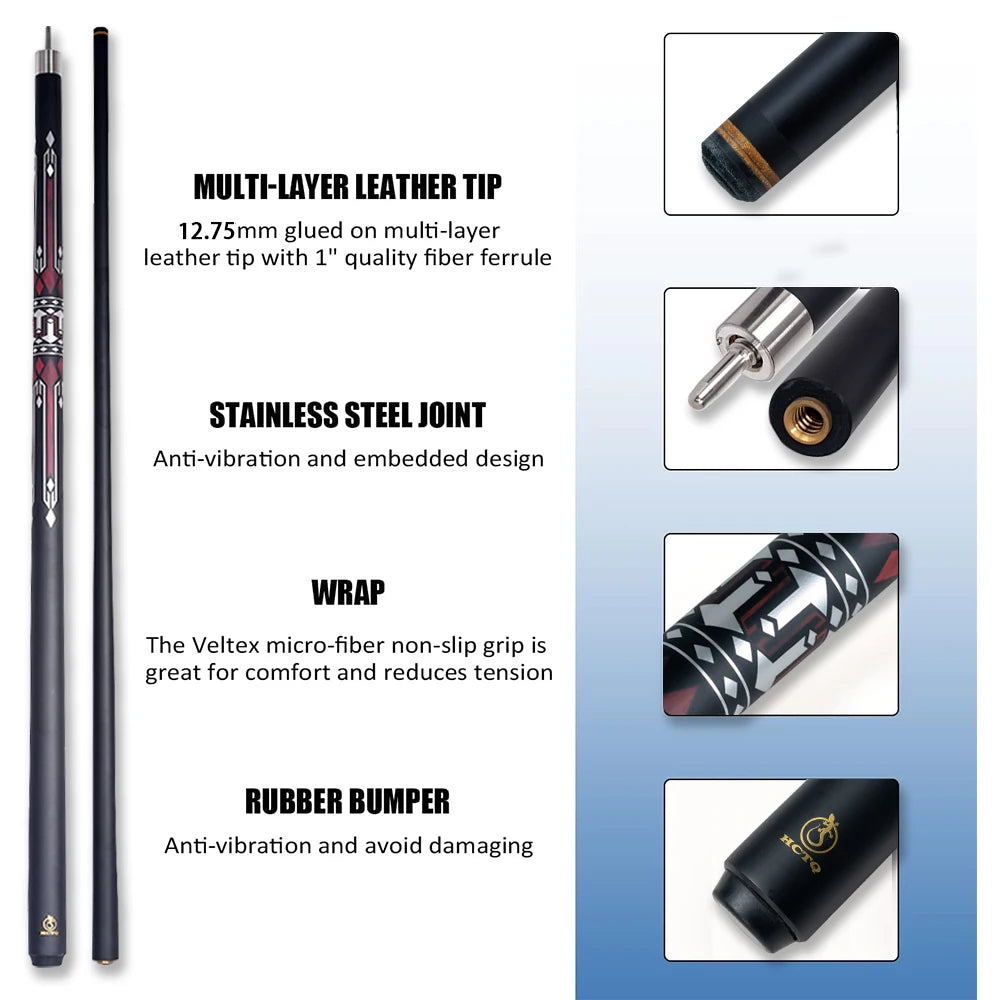 Pro Billiard Cue Stick 12.75mm Premium Carbon Multi-Layer Tip Stainless Steel Quick Joint Balanced Weight for American 9 Ball