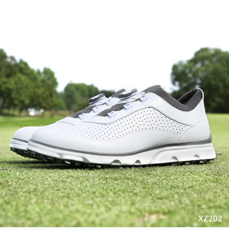 PGM Men Golf Shoes XZ202 Breathable Vent Soft Microfiber Leather Ultra-Light Lace-Ups Anti-Side Slip Nail Gym Sport Sneaker