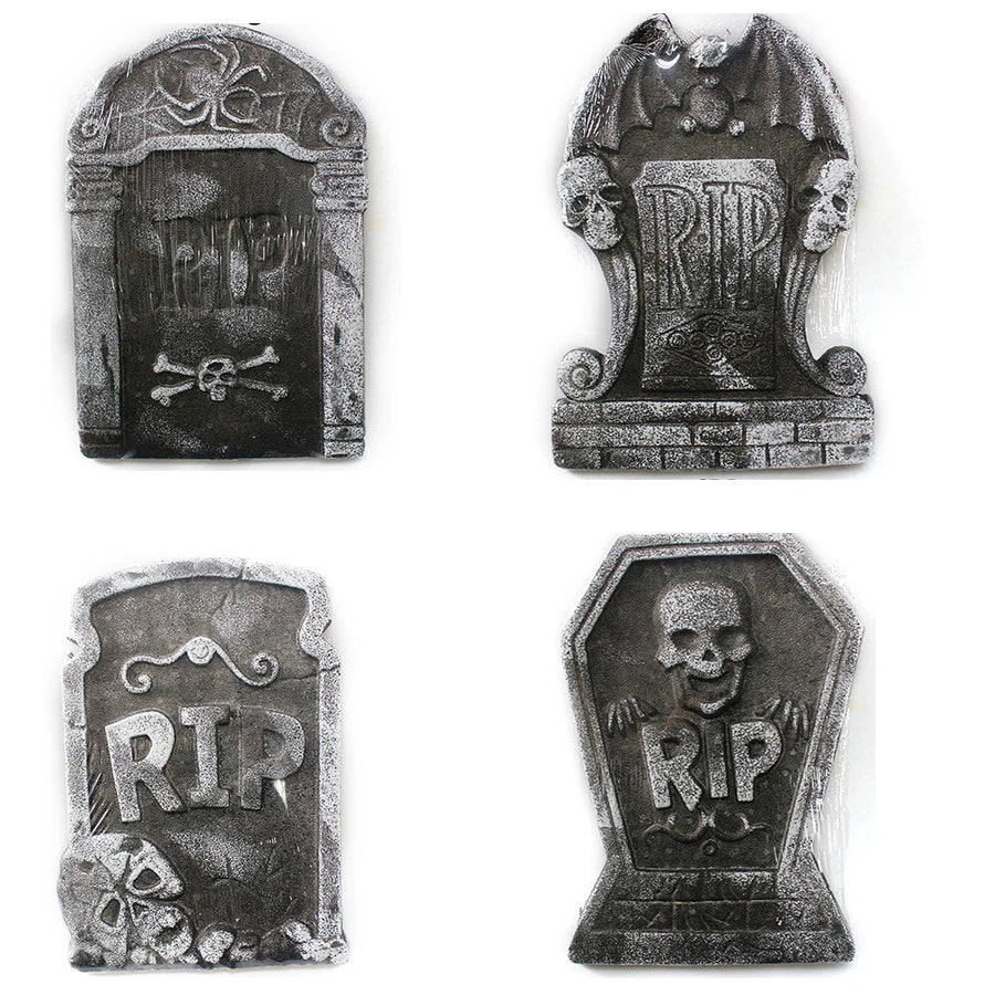 D2 4Pcs/Set Halloween Decoration Outdoor Graveyard Tombstones Halloween Decor Yard Signs Realistic Scary Skeleton RIP Gravestone