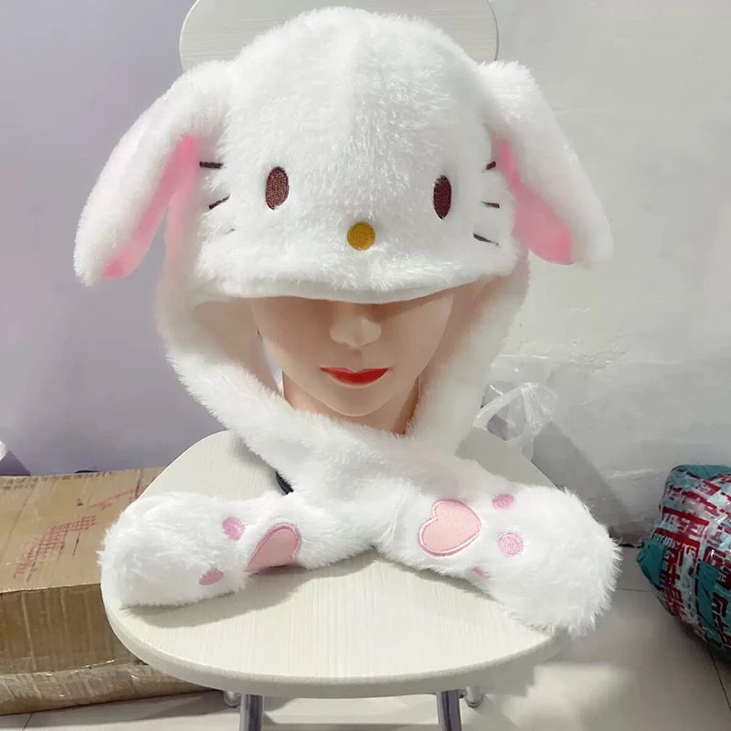 Sanrio Winter Hat Kawaii Cinnamo Roll Hat Ears Move Cartoon My Melody Children Cap Warm Sweet Student Winter Warm Hat Girls Gift