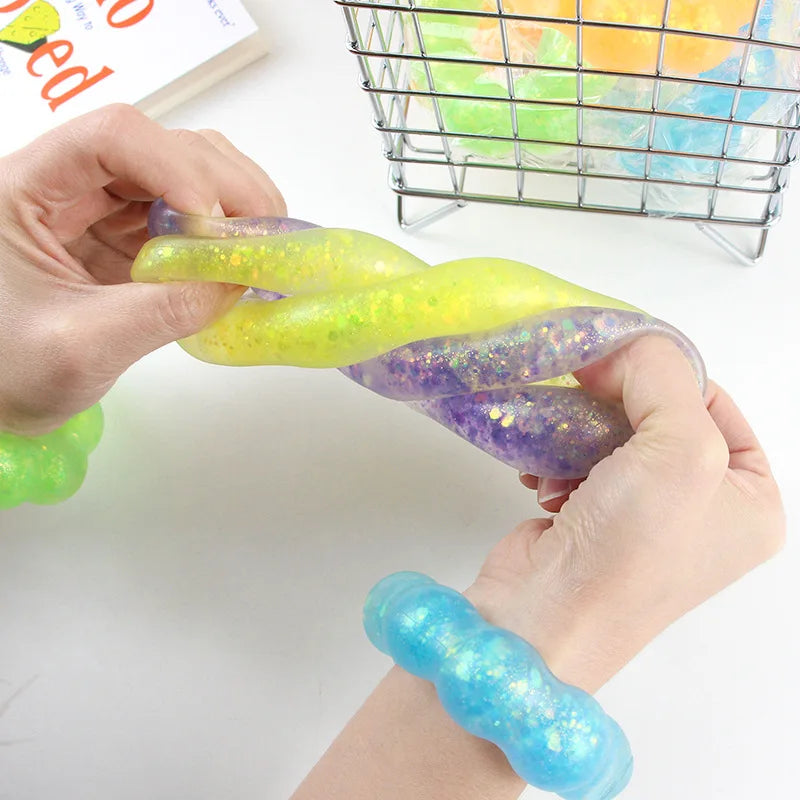 1 Pcs TPR Crystal Garland Transparent Donut Color Bracelet Squeeze Ball Decompression Vent Pinch Pull Kids Girl Toy Pendant Gift