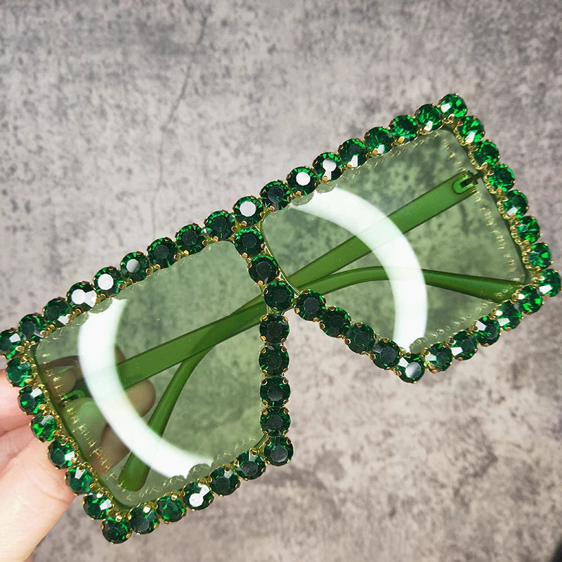 Oversized Glitter Crystal Sunglasses Women Square Sunglasses Bling Rhinestone Sun Glasses for Woman Luxury Fashion Shade UV400