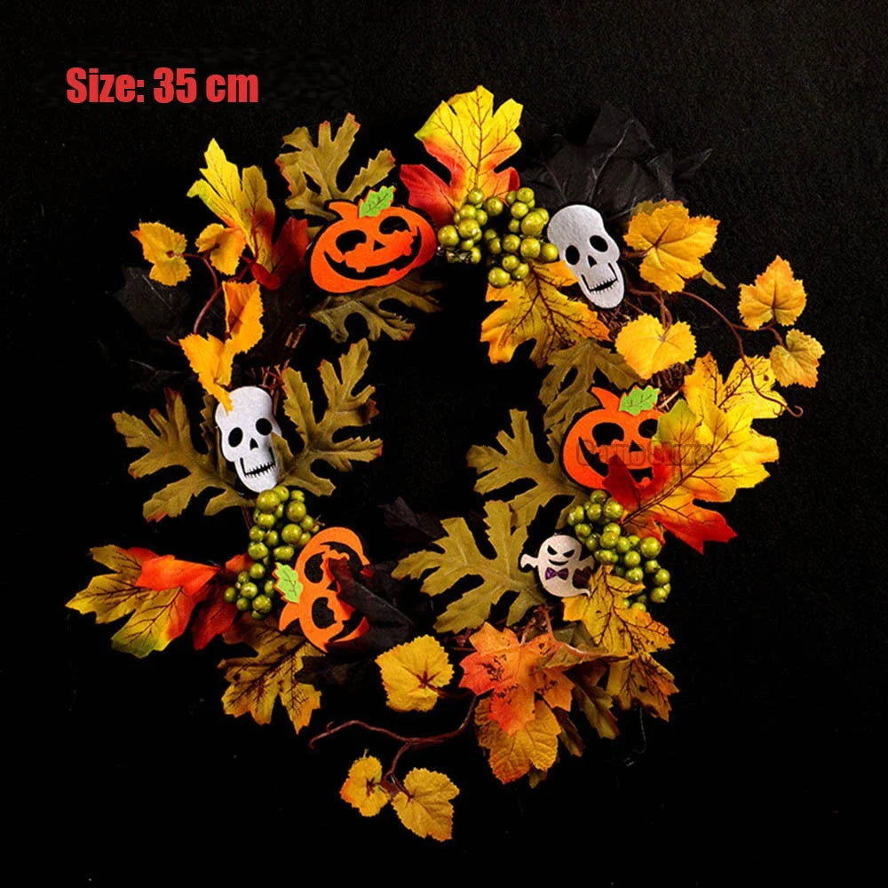 Halloween Wreath With Led Lights Door Hanging Decoration Pumpkin Witch Hat Leg Wreath Carnival Party Gifts Home Halloween Decor