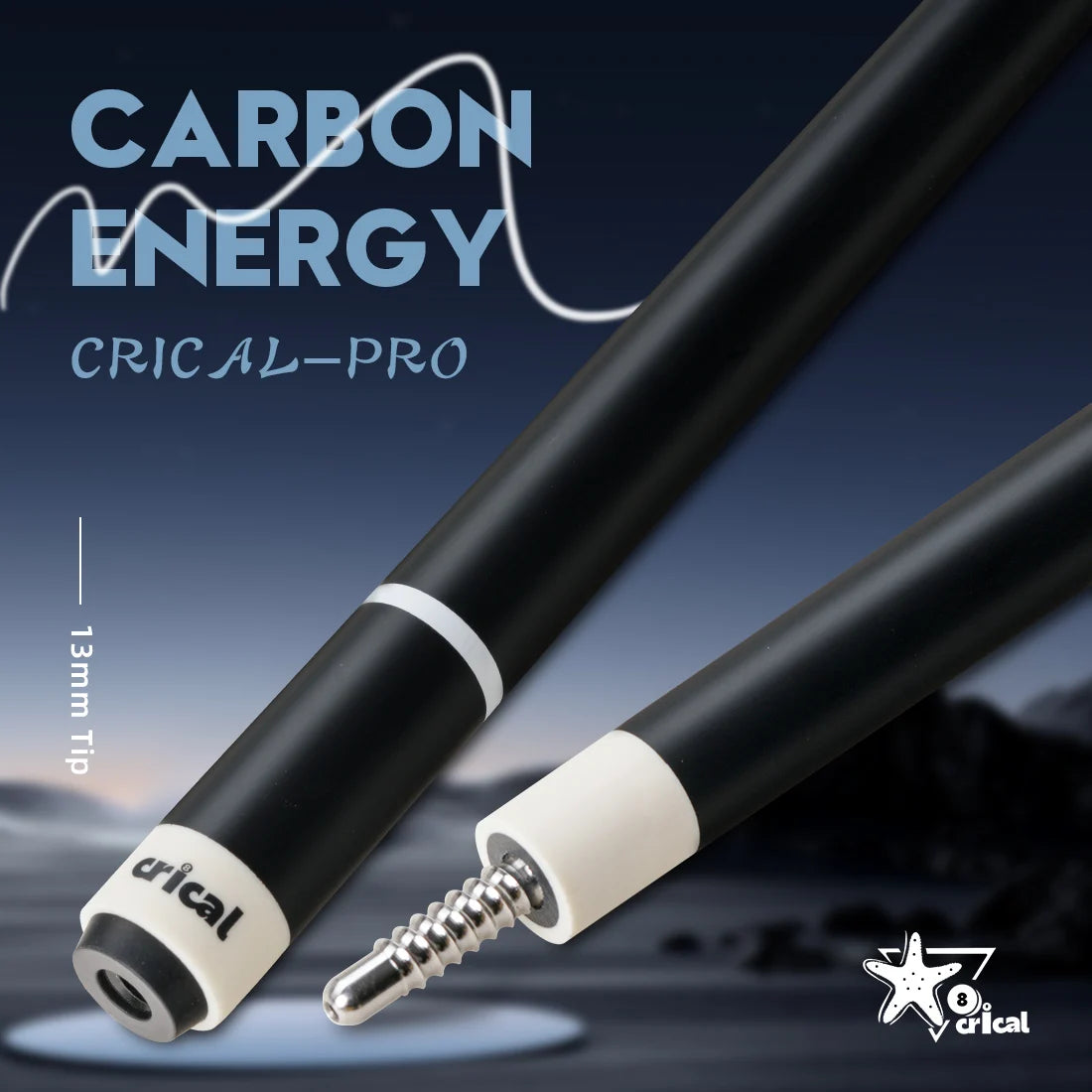 CRICAL CL-PRO Carbon Fiber Pool Cue Stick With 12.5mm Tip 3 * 8/8 Joint Pin Low Deflection for Professional 1/2 Billiard Cue