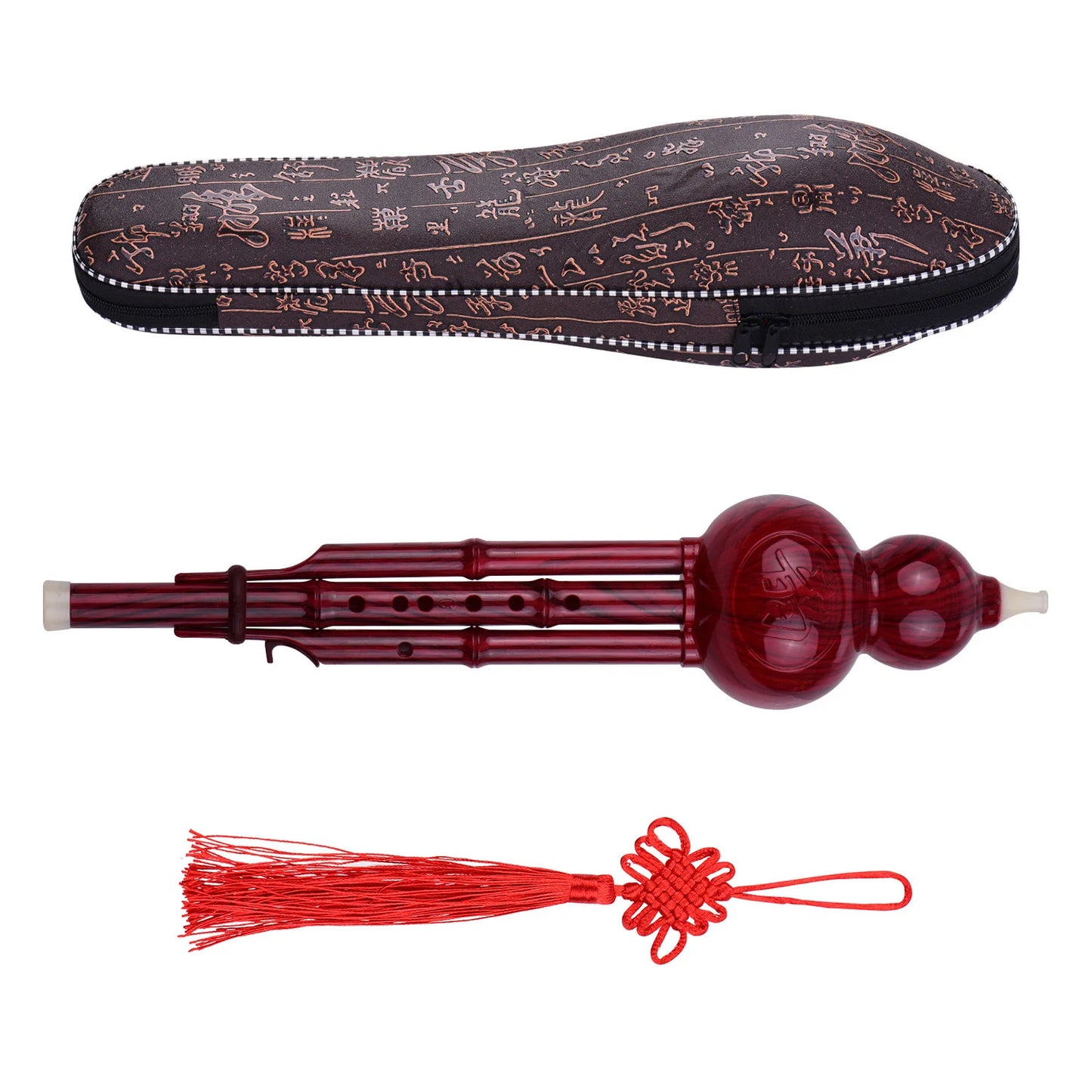 Chinese Handmade Hulusi Black Bamboo Gourd Cucurbit Flute Ethnic Musical Instrument Key of C With Case for Beginner Music Lovers
