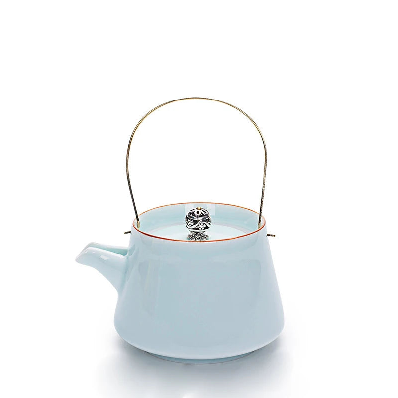 Celadon Ceramic Beam Tea Pot 240ml,Japanese-Style Tea Pot Pu'er Pot Household Tea Set Single Teapot Ceramic Flower Teapot Kettle
