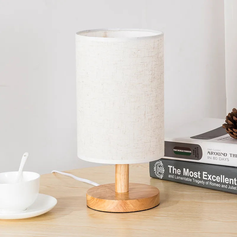 Solid Wooden Table Lamp Living Room Bedroom Bedside Led Lights Night Nightstands EU/US/UK Plug E27 Bulb