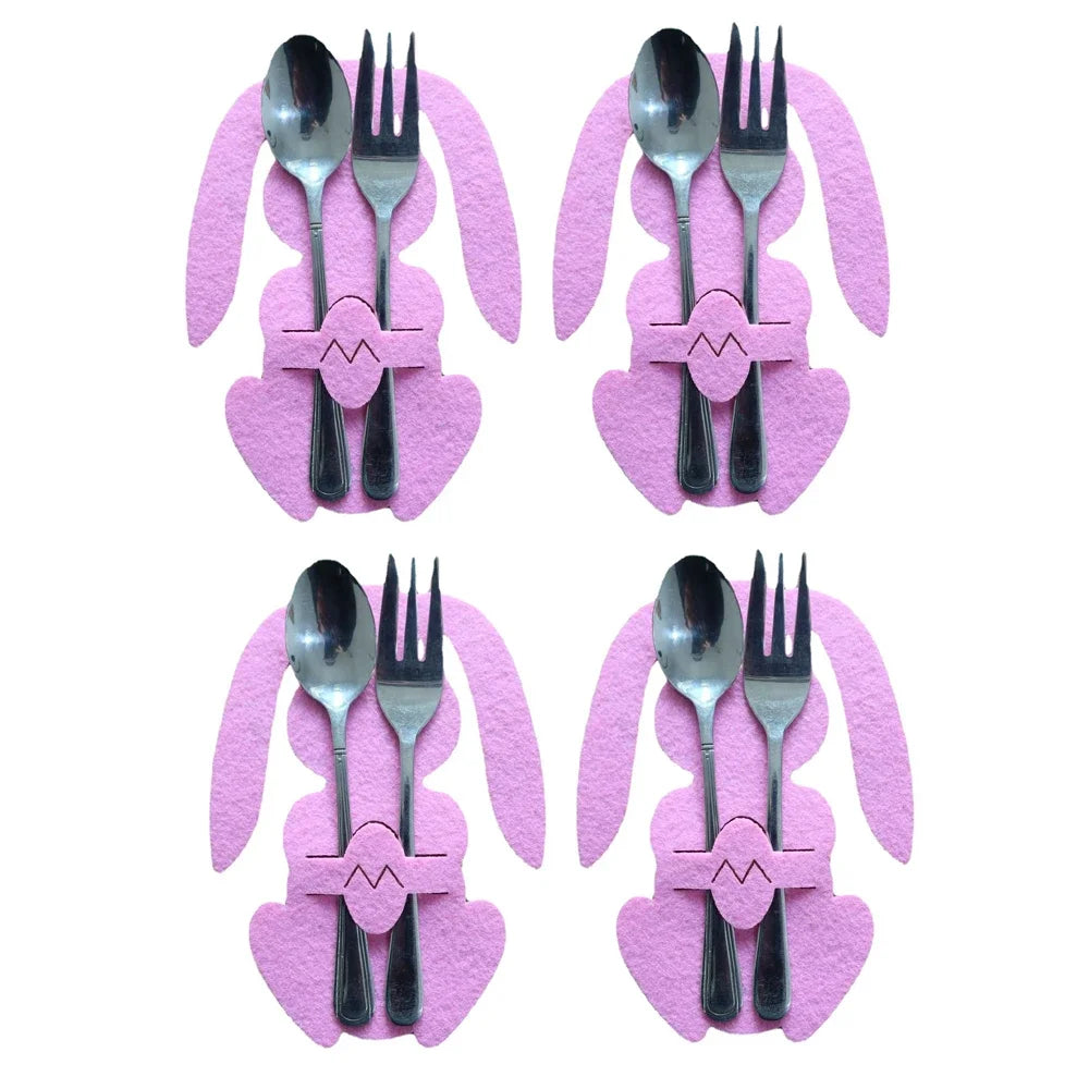 4Pcs/Set Easter Knife Fork Bags Non-Woven Cartoon Sheep Easter Rabbit Cutlery Holder Bag Tableware Organizer Easter Decorations