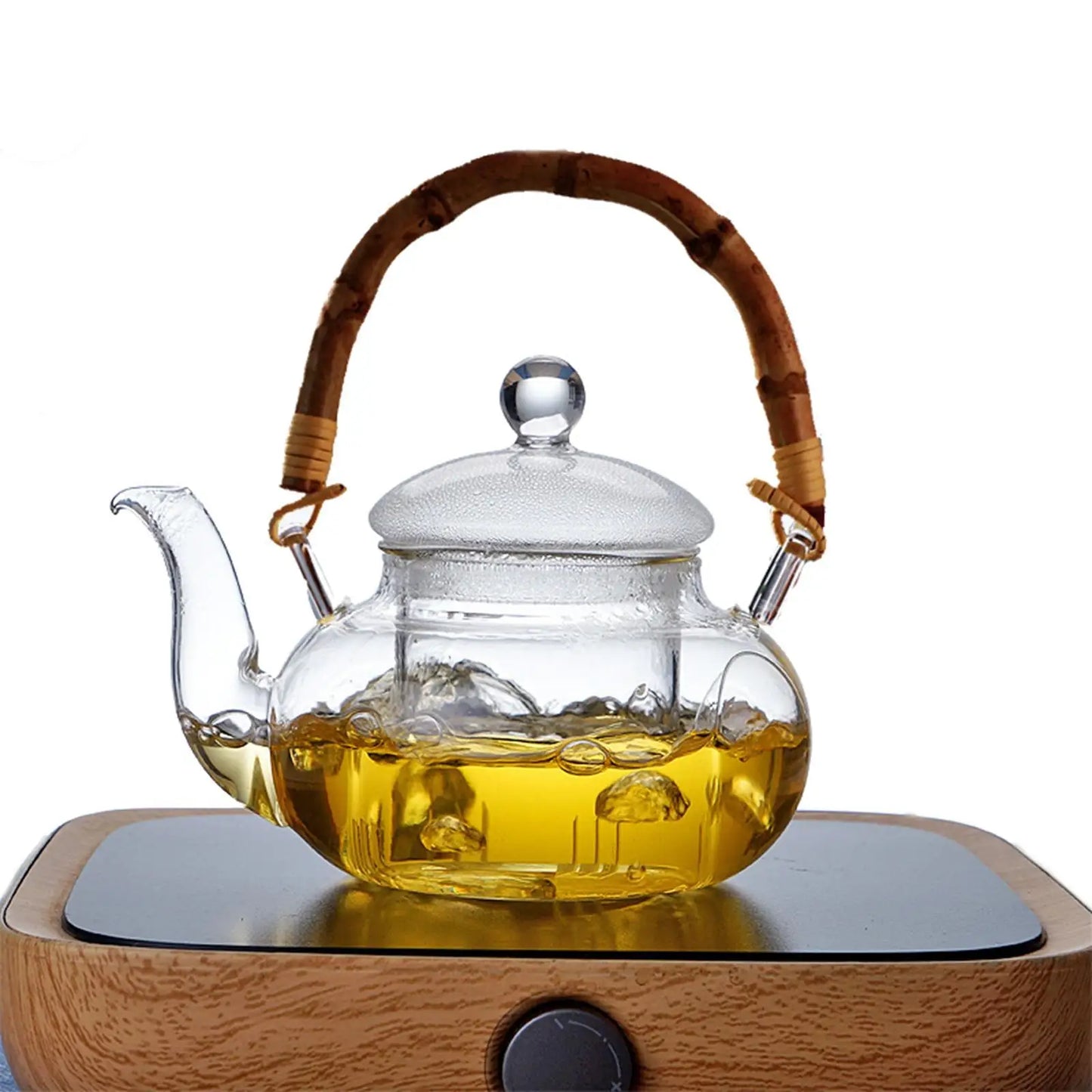 Glass Teapot With Infuser Tea Kettle Wood Handle Water Pitcher for Loose Leaf Juice Milk