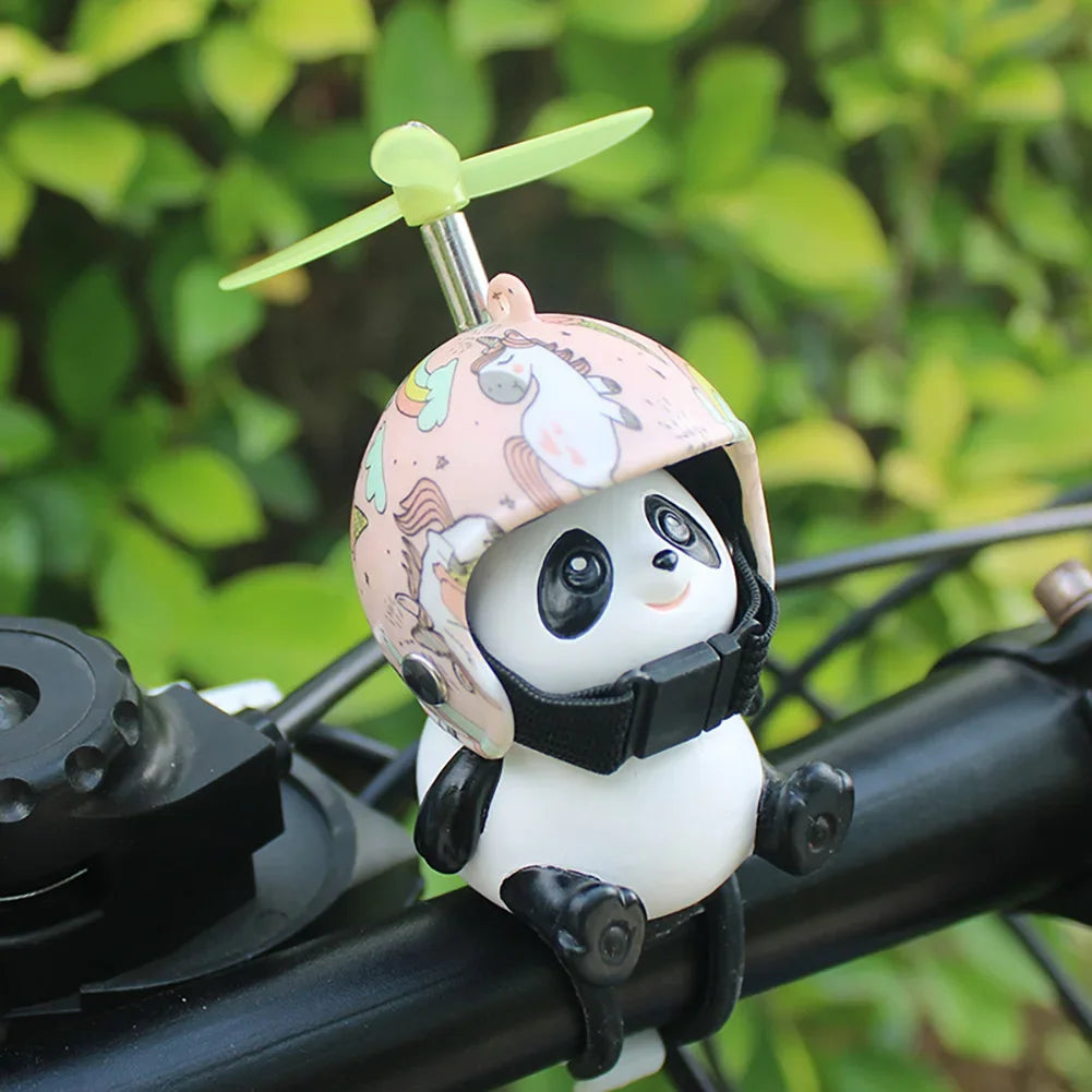 Cute Panda Cartoon With Helmet Airscrew Ornaments Toy Motorcycle Handlebar Decoration Bike Electric Riding Equipment Accessories