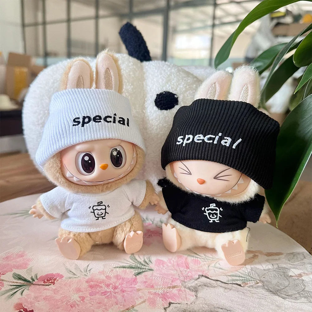 Cute Labubu Bunny Doll Accessories With Knitted Clothes Rabbit Ears Hat Heart Sweater for Toy Collectors Labubu Clothes