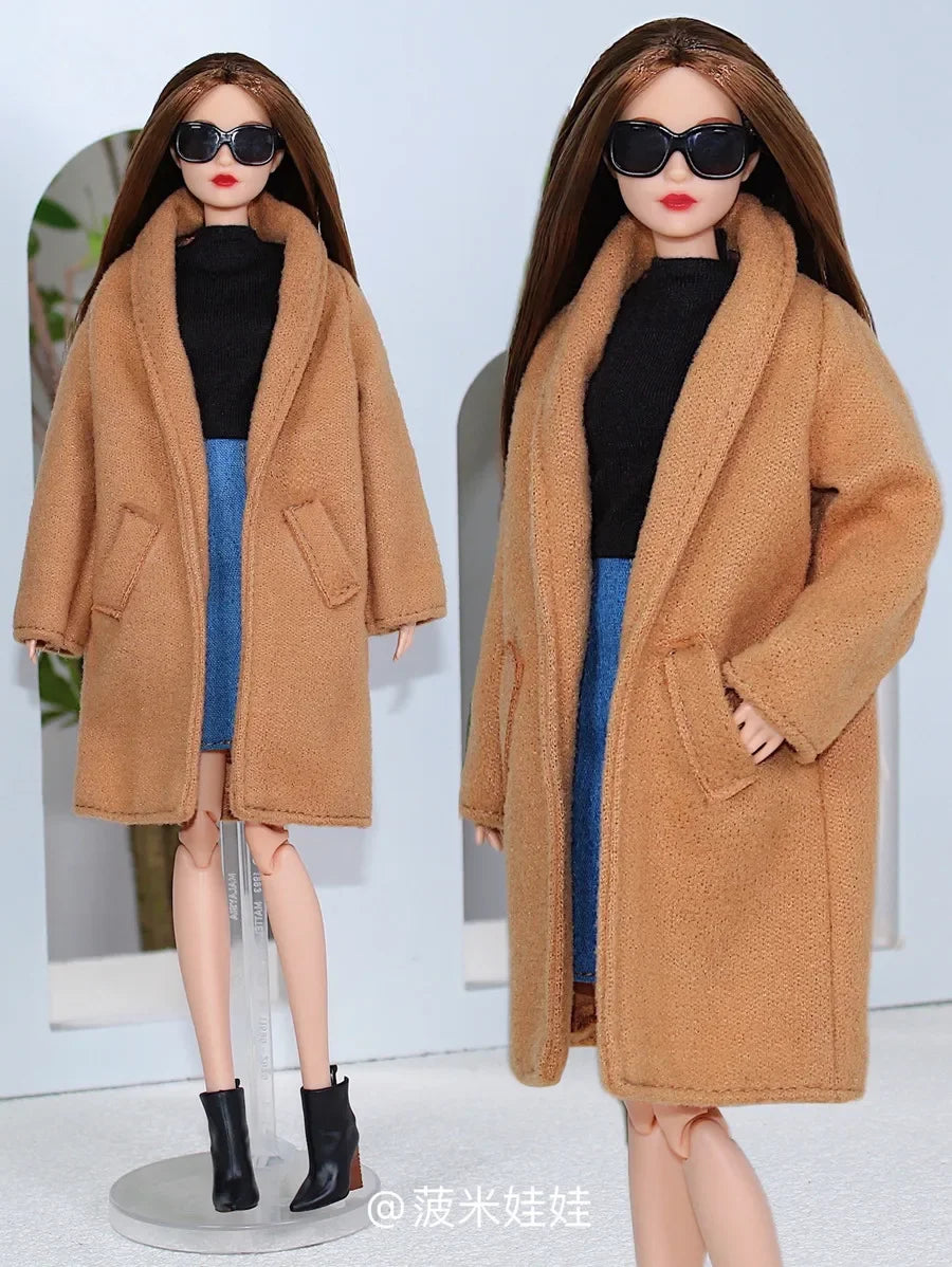 Long Brown Suit Coat /Woolen Clothes Overcoat Clothing Outfit for 1/6 BJD Xinyi FR ST Barbie Doll / 30cm Doll Clothes Xmas
