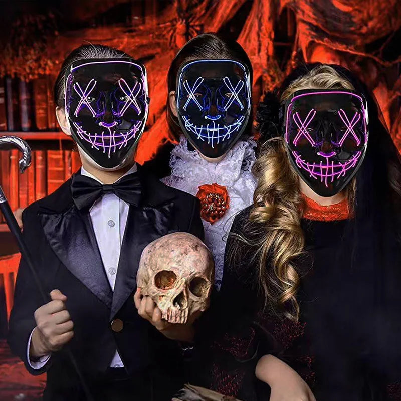 LED Halloween Mask Luminous Neon Mask Glow in the Dark Mascaras Halloween Party Costume Cosplay Masques Props Horror Mask