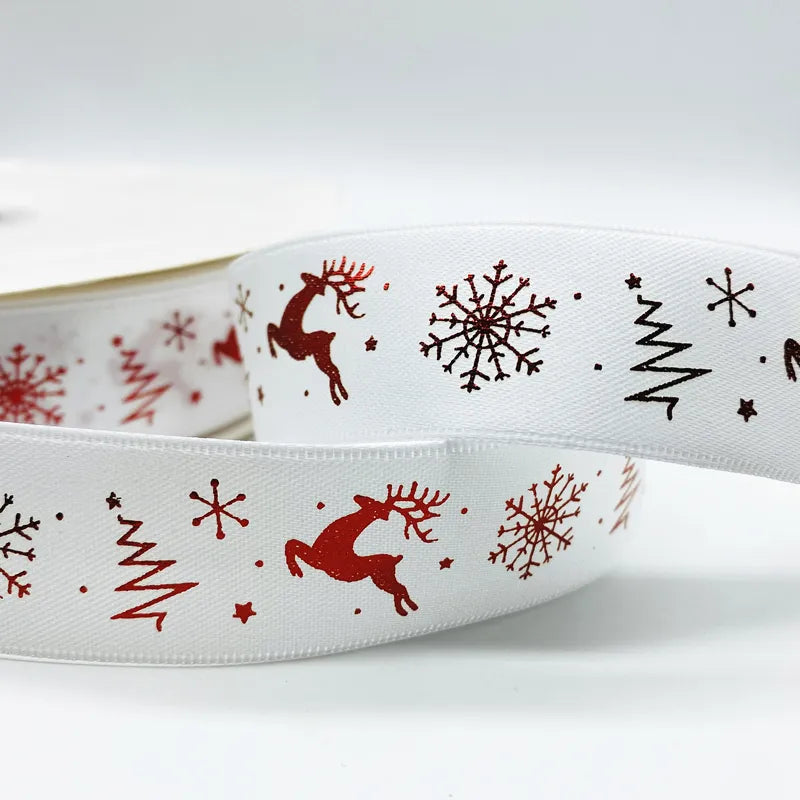5yards 10mm 15mm 25mm Christmas Ribbon Printed Christmas Polyester Ribbon for Handmade Design Christmas Decoration Gift Packing