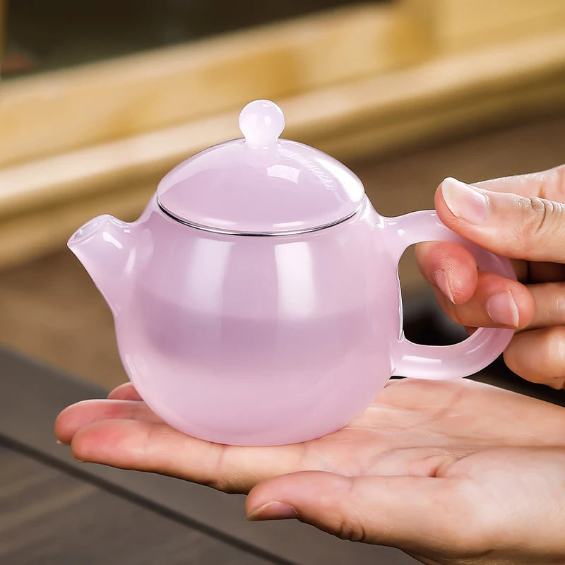 Furong Jade Porcelain Teapot Small Dragon Egg Pot Single Brewing Teapot Stainless Steel Tea Filter Tea Pot for Green Tea