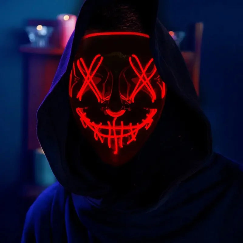 Hot Sale Halloween Glowing Scary Face Mask Luminous LED Purge Mask Neon Light Up Horror Party Mask Cosplay Costume Supplies