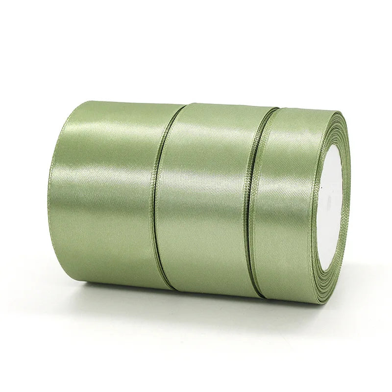 25yards/Roll Satin Ribbons Matcha Green 10/15/20/25/40/50mm for Wedding Christmas Home Decorate Handmade Gift Wrapping Supplies
