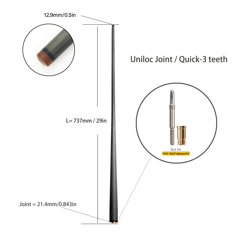 Customized 100% Carbon Fiber Shaft Billiard Pool Cue Stick 10/12/12.4/12.9/13.9mm Shaft Uni-Loc Joint Single Shaft