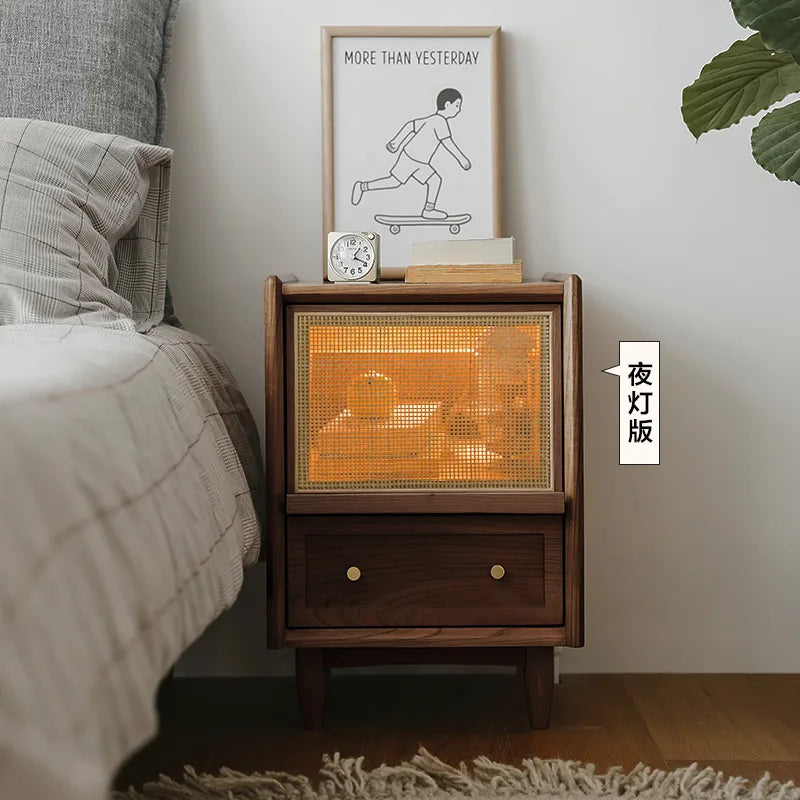Nightstands Rattan Weaving Bedroom Furniture Bedside Table Multifunctional Small Side Storage Cabinet Solid Wood Night Stand