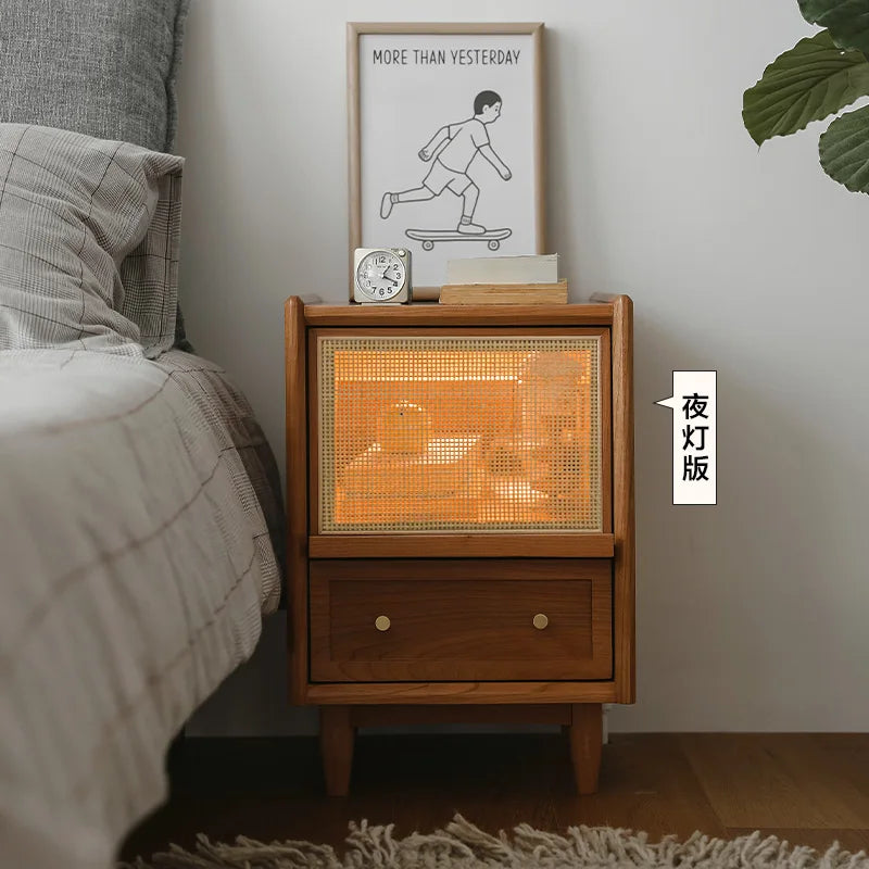 Nightstands Rattan Weaving Bedroom Furniture Bedside Table Multifunctional Small Side Storage Cabinet Solid Wood Night Stand