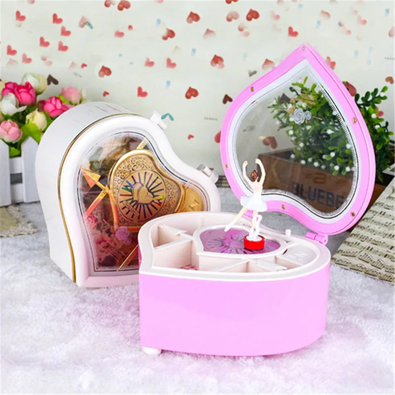 Music Jewellery Box Heart Shape Dancing Ballerina Gift for Girls Valentine's Day Hand Crank Music Box Mechanism Gift
