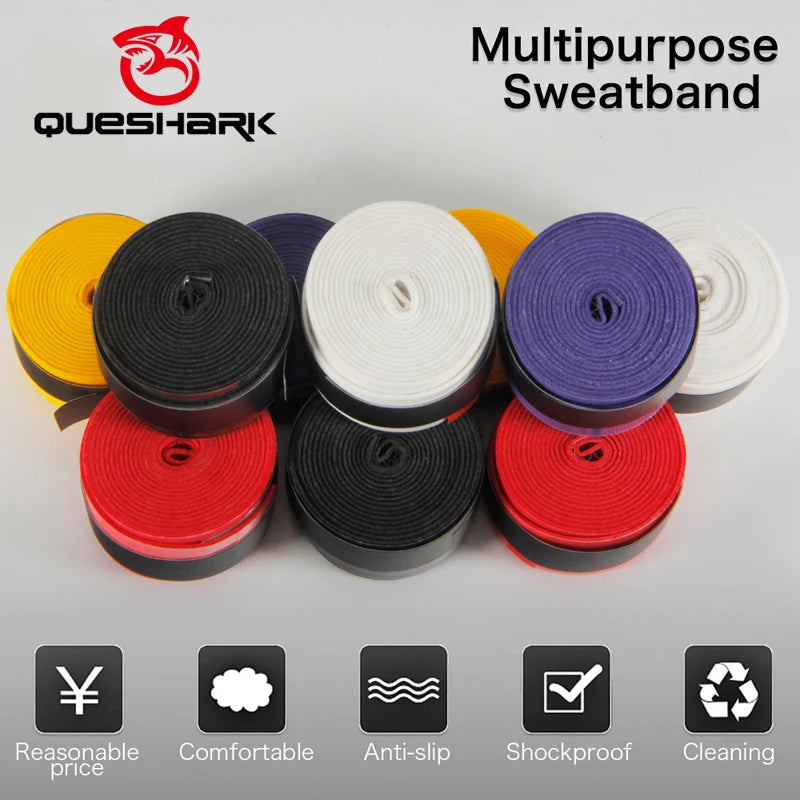 QUESHARK 10 Pcs Coated Anti-Slip Breathable Tennis Racket Sweat Bands Tapes Fishing Rods Badminton Racket Over Grip Wrap Tapes