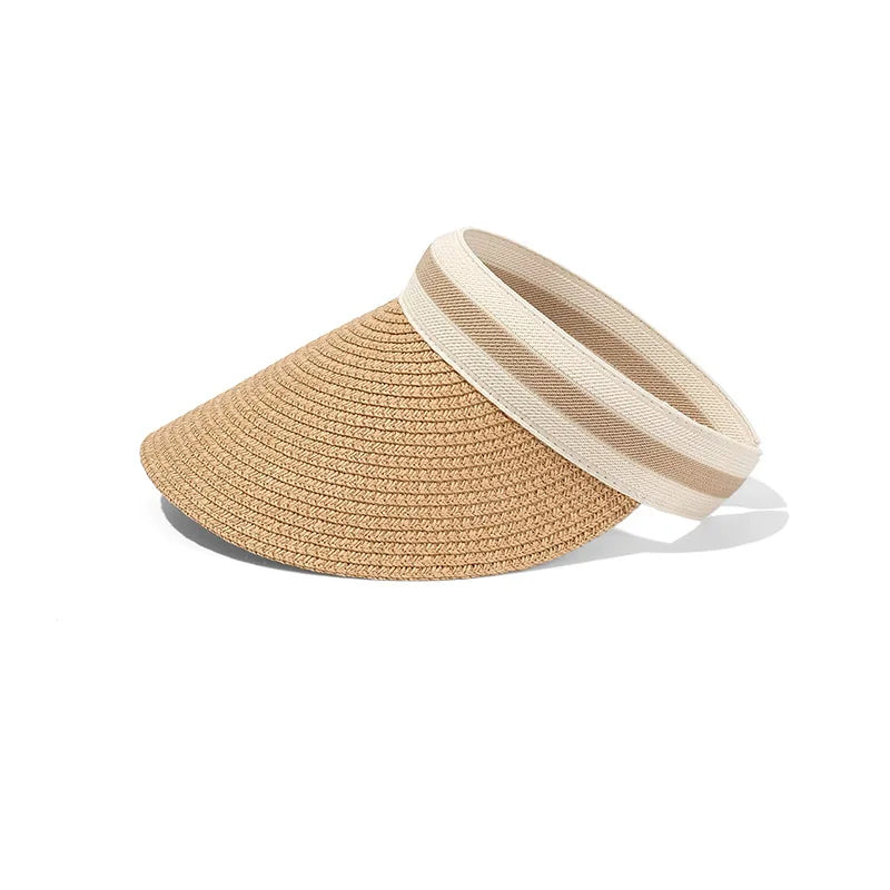 Adult Child Woman's Sun Visor Hats Female Bowknot Visor Caps Hand Made DIY Straw Summer Cap Casual Empty Top Hat Beach