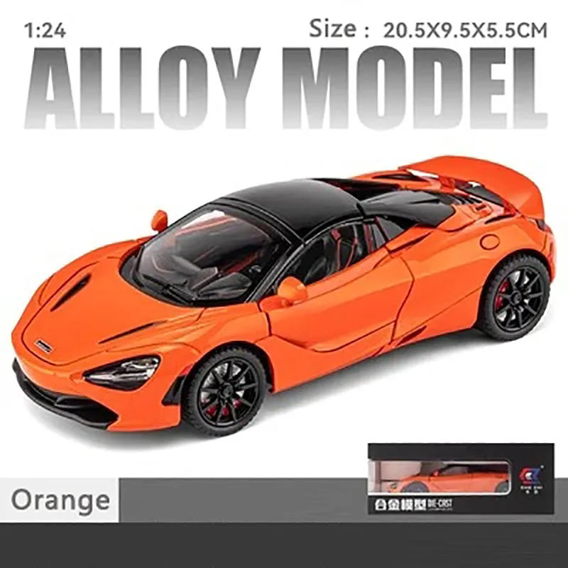1:24 Simulated 720S Alloy Car Model Sound and Light Pull-Back Toy Car Metal Convertible Sports Car Boy Collection Ornaments Gift