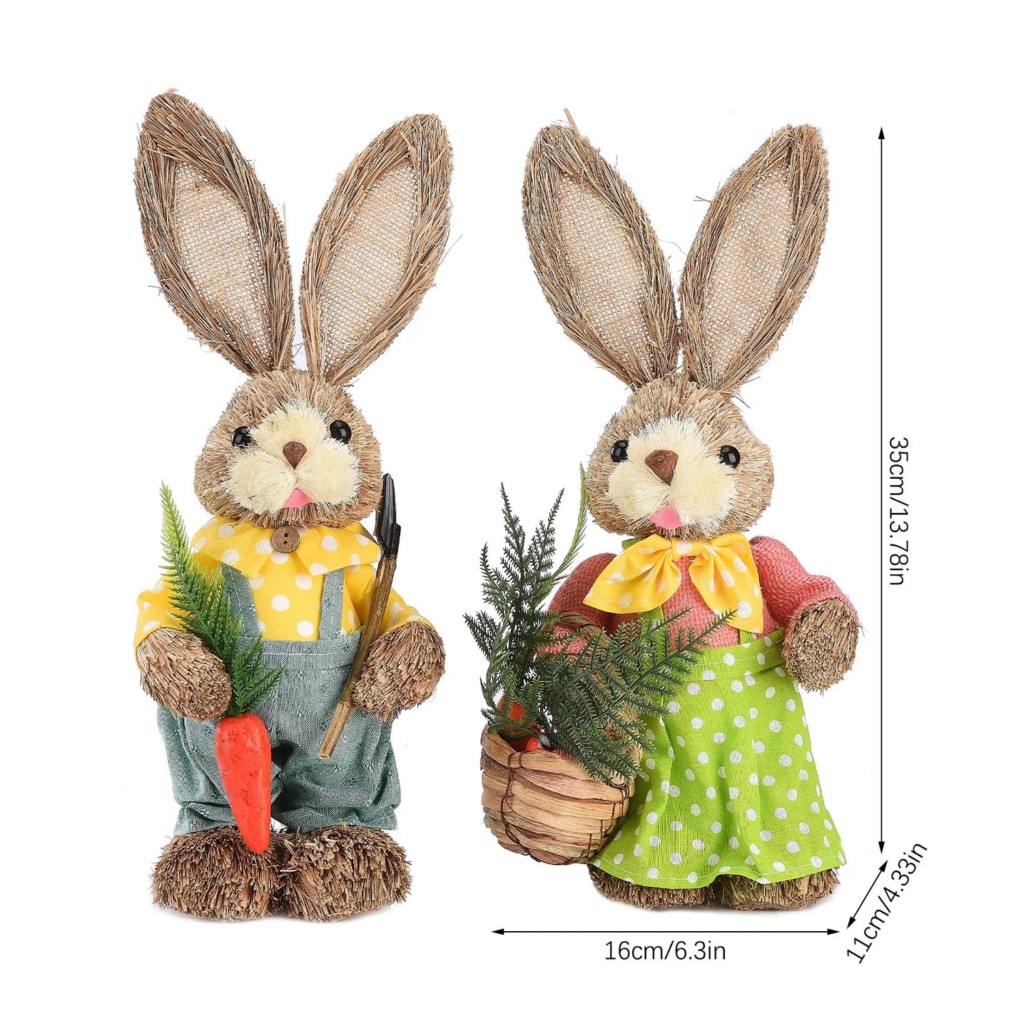 2PCS Straw Rabbit 2024 Easter Bunny Ornament Party Decorations Holiday Home Garden Wedding Decor Crafts Photo Props 25/35cm