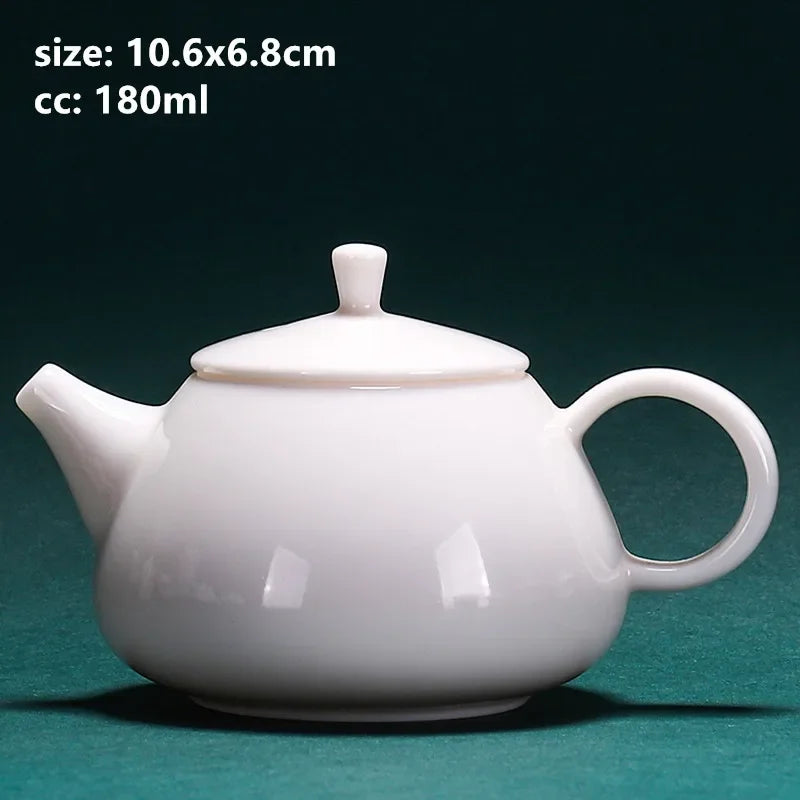 Chinese Dehua White Porcelain Teapot Household Kettle Handmade Ceramics Tea Set Tie Guanyin Puer Tea Maker Tea Ceremony Supplies