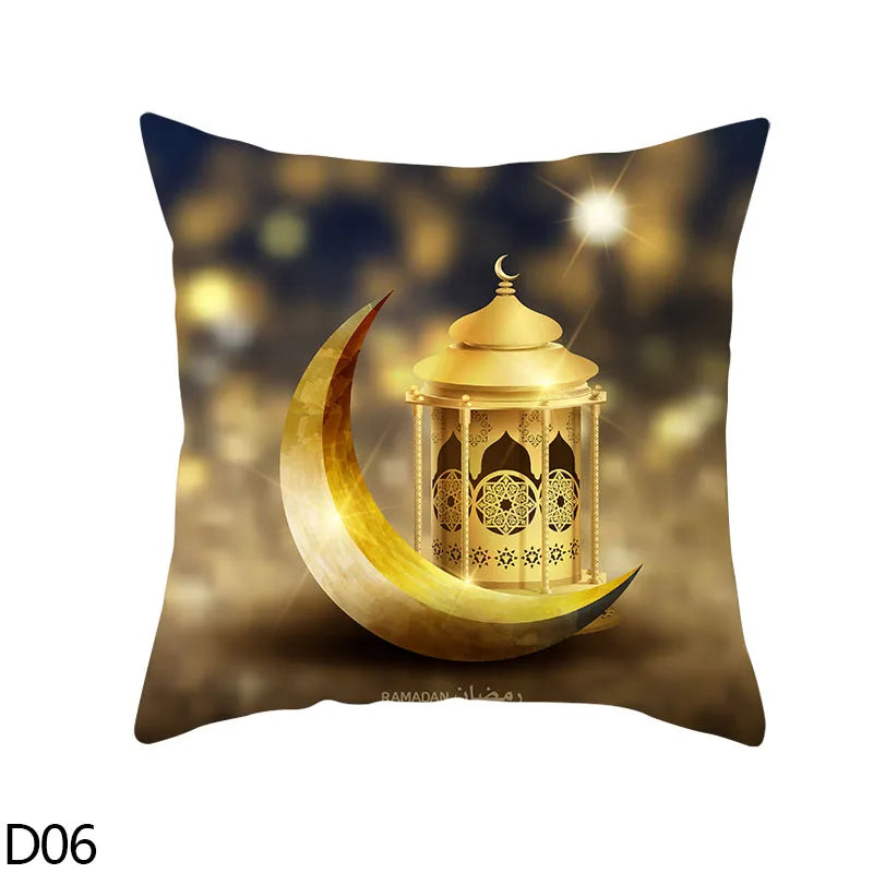 45cm Eid Mubarak Cushion Cover Golden Ramadan Pattern Home Decorative Pillowcase Islamic Muslim Party Favors Eid Party Supplies